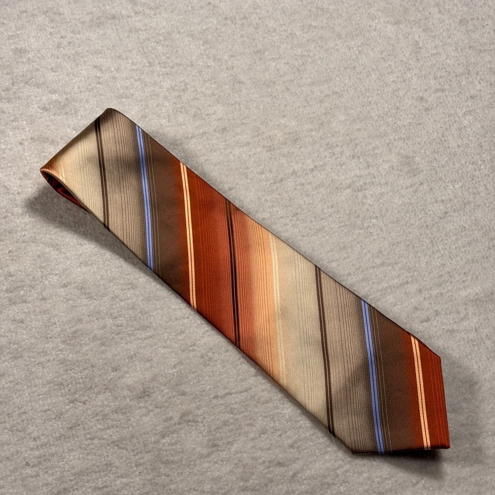 Unlisted Stripe Tie Men's Brown Orange Blue Silk‎ Blend